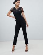 Ax Paris Jumpsuit With Lace Detail - Black