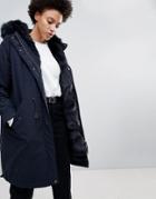 Parka London Connie Military Parka Coat With Faux Fur Lining - Navy
