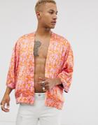 Asos Design Festival Reversible Kimono In Color Pattern-orange