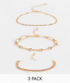 Topshop Pack Of 3 Mixed Chain Bracelets In Gold