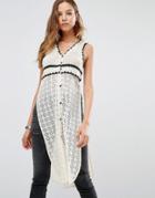 Mango Crochet Split Side Top - Cream