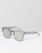 Asos Top Bar Round Sunglasses With Flat Lens In Linear Transfer Print - Multi