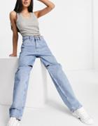 Weekday Brae Organic Cotton Mid Rise Carpenter Jeans With Slit Knee In Light Wash-blues