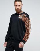 Asos Sweater With Tiger Sleeve And Metallic Yarn - Black