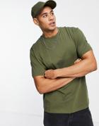 Asos Design Relaxed Fit T-shirt In Khaki-green