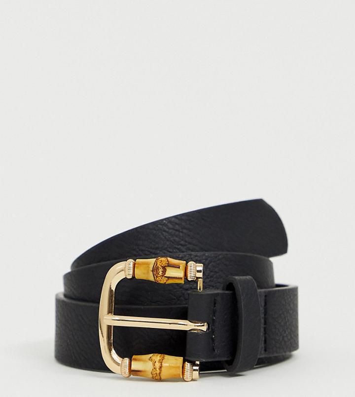 My Accessories London Black Belt With Bamboo Detail Buckle - Black