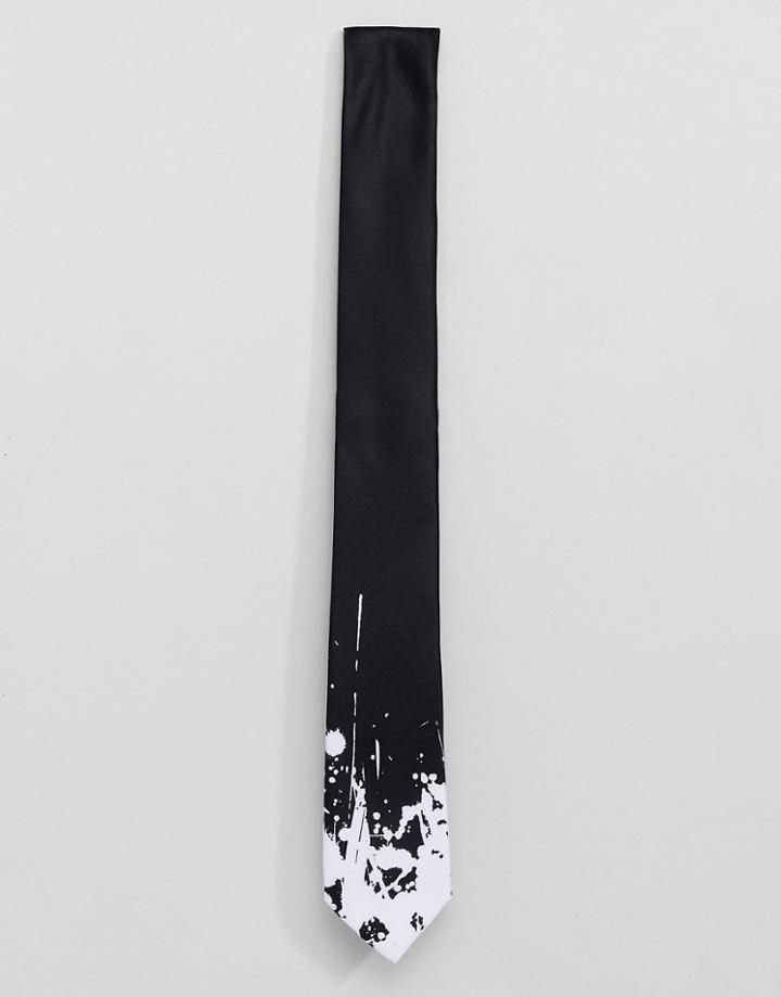 Twisted Tailor Tie With Splat Print - Black