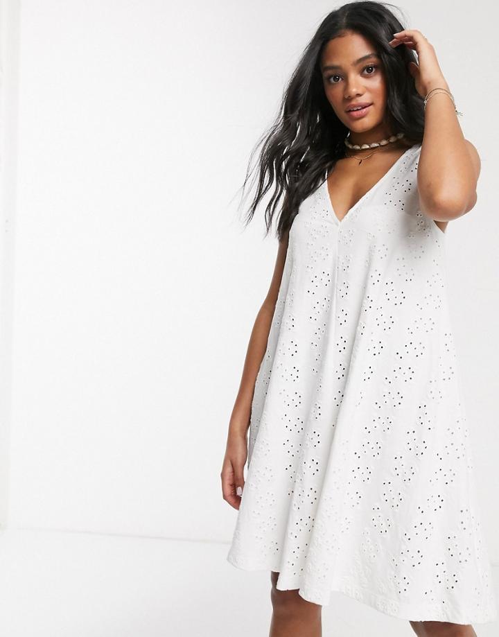 Asos Design Broderie Swing Mini Sundress In White