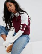 Champion Crew Neck Sweatshirt With Color Block - Red