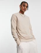 Asos Design Sweatshirt With Rib In Beige-neutral