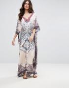Island Stories Maxi Embroidered Hooded Beach Caftan - Multi