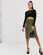 Asos Design Animal Print Sheer Midi Skirt With Pant-multi