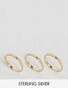 Asos Gold Plated Sterling Silver Pack Of 3 Hammered Rings - Gold