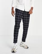 Jack & Jones Intelligence Tapered Smart Pants In Navy Plaid