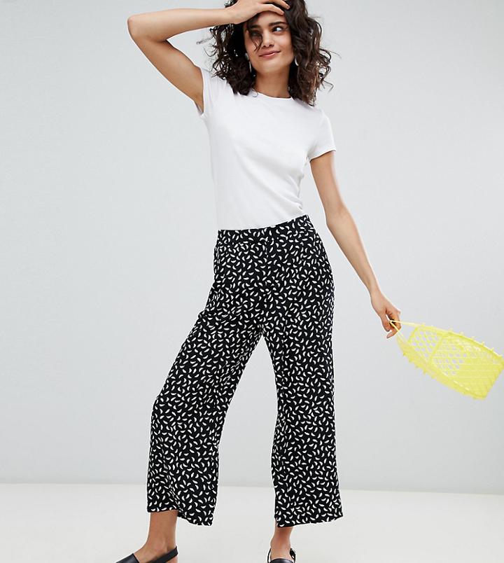 Monki Printed Wide Leg Cropped Pants-black