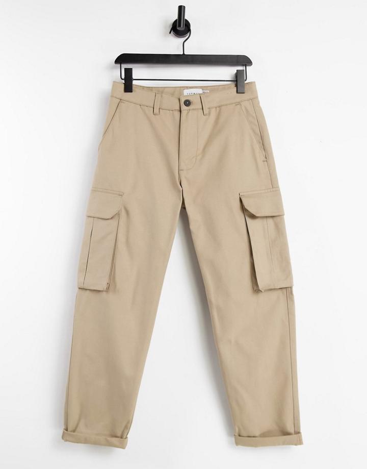 Topman Relaxed Cargo Pants In Stone-neutral