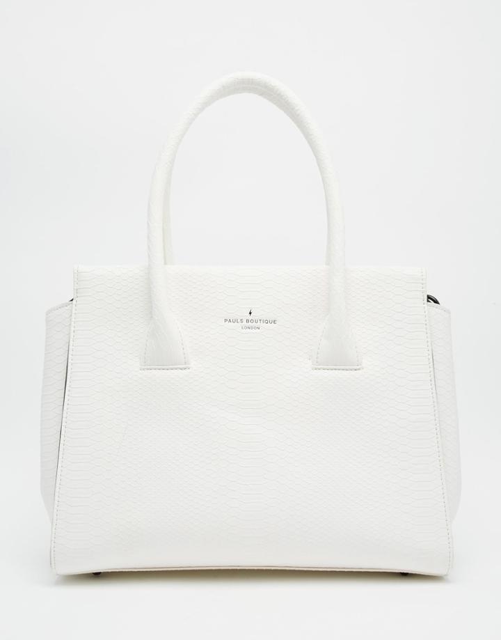 Paul's Boutique Bethany Winged Tote Bag In Faux Snake - White Snake