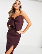 Asos Design Fan Bust Midi Pencil Dress In Aubergine-purple