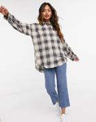 Gant Oversized Oxford Shirt In Plaid-white