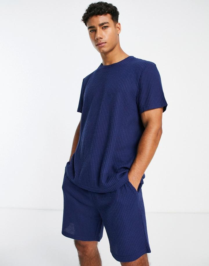 Brave Soul Waffle Short Lounge Set In Navy