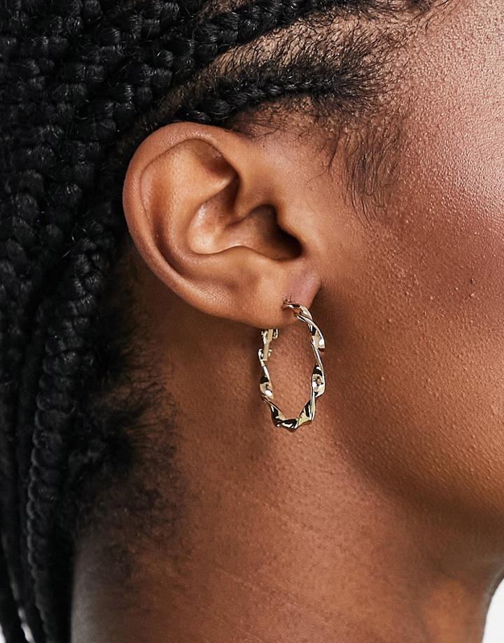 Asos Design Hoop Earrings In Fine Twist In Gold Tone