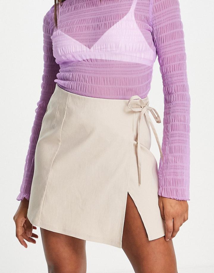 Topshop Bengaline Wrap Mini Skirt In Sand-neutral