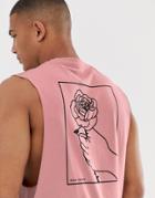 Asos Design Relaxed Sleeveless T-shirt With Hand And Rose Back Printnt-pink