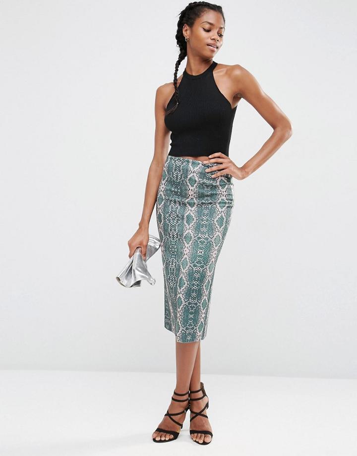 Asos Scuba Pencil Skirt In Snake Print - Multi