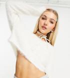 Collusion Fluffy Textured Cardigan In Ecru-neutral