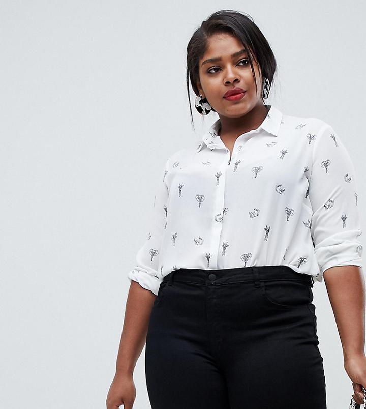 Asos Design Curve Sheer Shirt In Geometric Animal Print - Multi