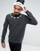 Asos Wool Blend Sweater With Polar Bears - Gray