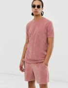 Asos Design Two-piece Relaxed T-shirt In Towelling In Pink - Pink