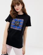 New Look New York City Check Box Tee In Black - Black