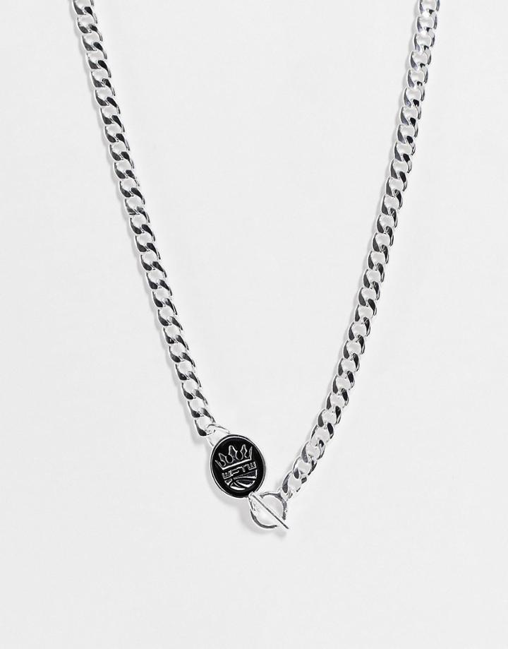 Wftw Enameled Shield Charm Flat Curb Chain Necklace In Silver