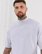 Asos Design Oversized Short Sleeve Crew Neck With Reverse Panel In Lilac Interest Fabric - Purple