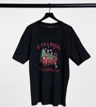 Asos Design Curve Christmas T-shirt With Skeleton Family Christmas Motif In Washed Black-grey