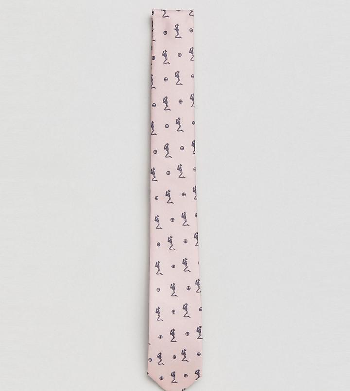 Religion Skinny Tie In All Over Print - Pink