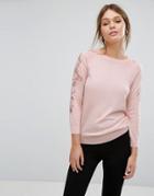 Warehouse Lace Insert Sweater - Pink