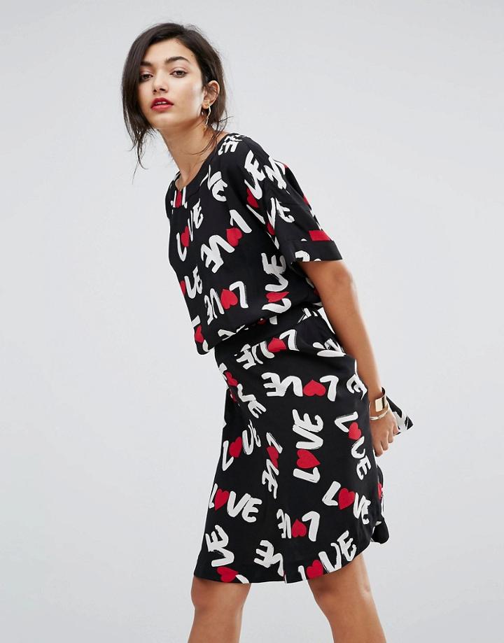 Love Moschino Love Logo Printed Skater Dress - Black