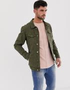 Pull & Bear Denim Jacket In Green - Green
