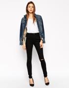 Asos Ridley Skinny Jeans In Clean Black With Displaced Ripped Knees - Black