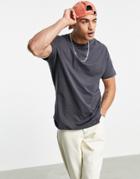 Asos Design Relaxed Longline T-shirt With Curved Hem In Washed Black-grey