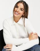 Asos Design Sweater With Polo Neck In Rib In Cream-white