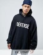 Reclaimed Vintage Super Oversized Hoodie With Defence Print - Black