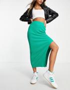 Miss Selfridge Eco Rib Midi Skirt With Split In Green - Part Of A Set
