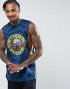 Asos Guns N Roses Longline Sleeveless Band T-shirt With Extreme Dropped Armhole And Tie Dye - Blue