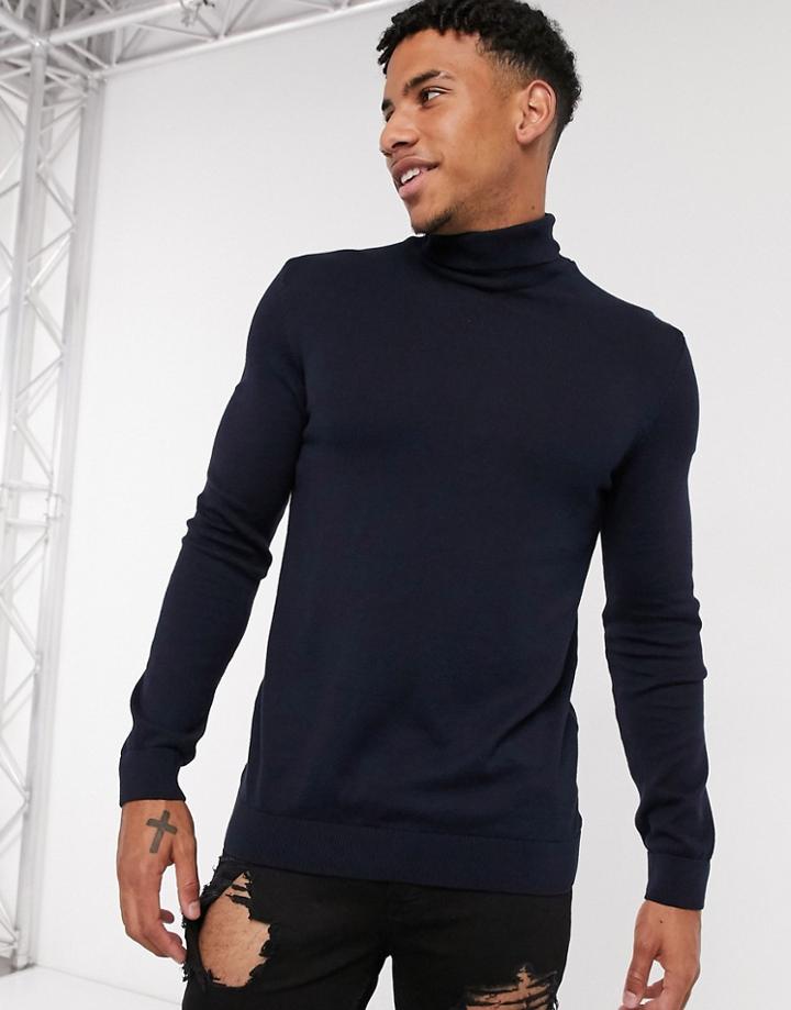 New Look Roll Neck Knit Sweater In Navy