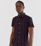 Asos Design Tall Skinny Fit Check Shirt In Burgundy And Navy