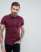 Asos Skinny Oxford In Burgundy With Grandad Collar - Red
