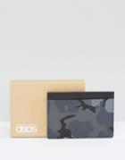 Asos Leather Card Holder In Camo - Black